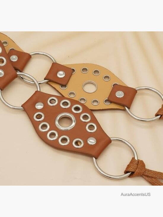 Vintage Punk Rivet PU Leather Belt with Tassel main image 4
